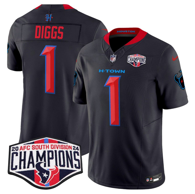 Men's Navy Houston Texans #1 Stefon Diggs 2nd Alternate F.U.S.E. 2024 AFC South Division Champions Vapor Limited Stitched Football Jersey